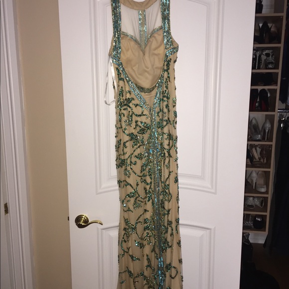 Sherri Hill Green and Gold Embellished Wedding Dress - Picture 2 of 2